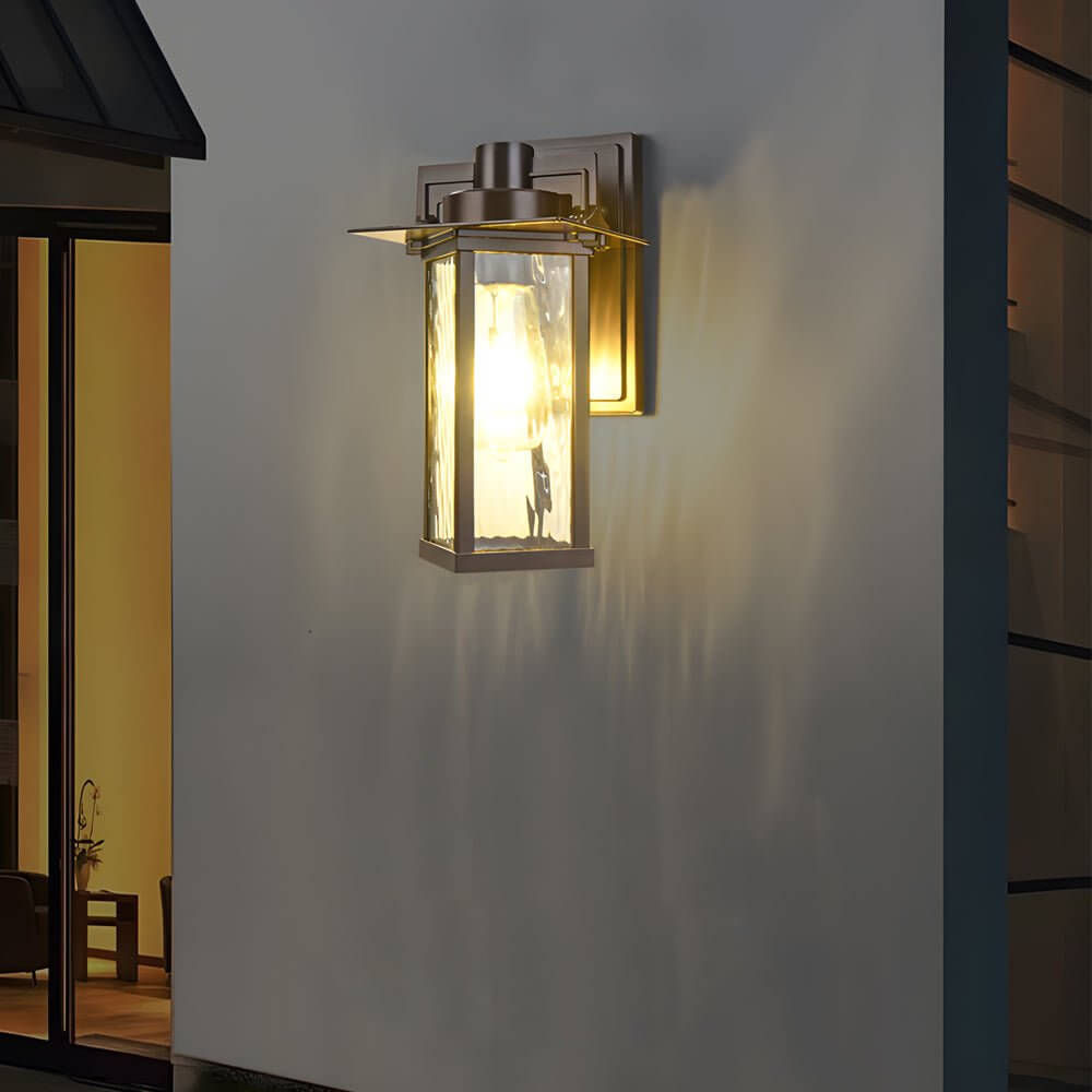 Outdoor Wall Lantern Vintage Glass Aluminum Brown Porch Sconce