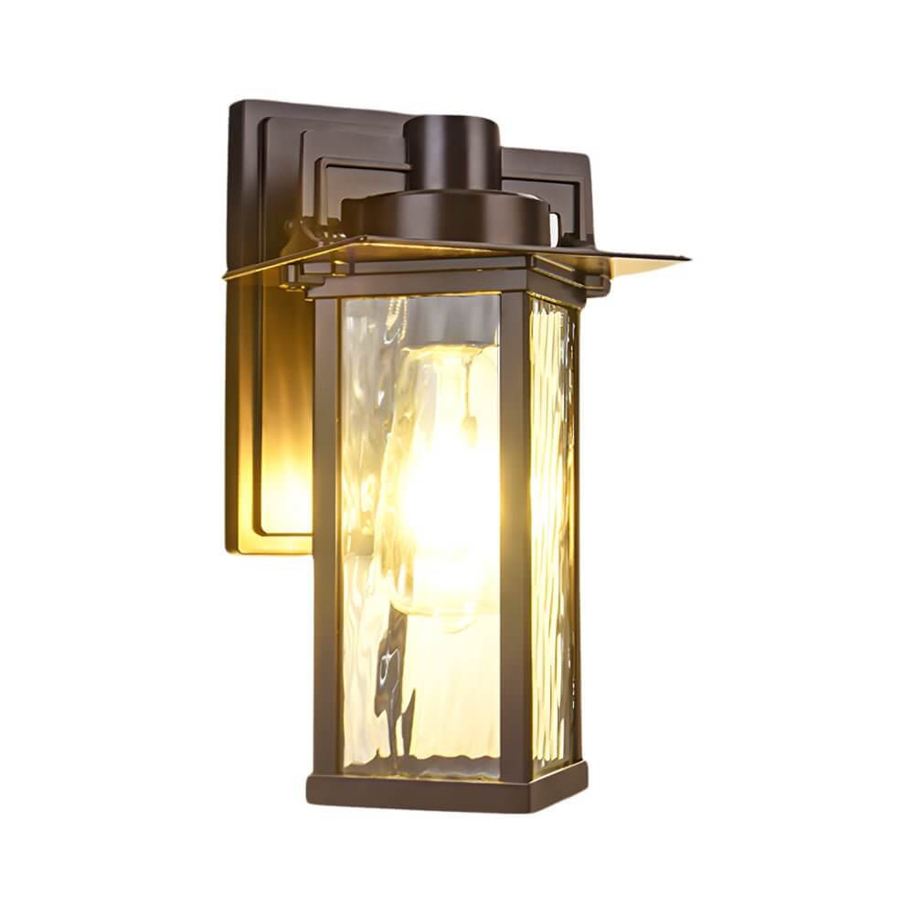 Outdoor Wall Lantern Vintage Glass Aluminum Brown Porch Sconce