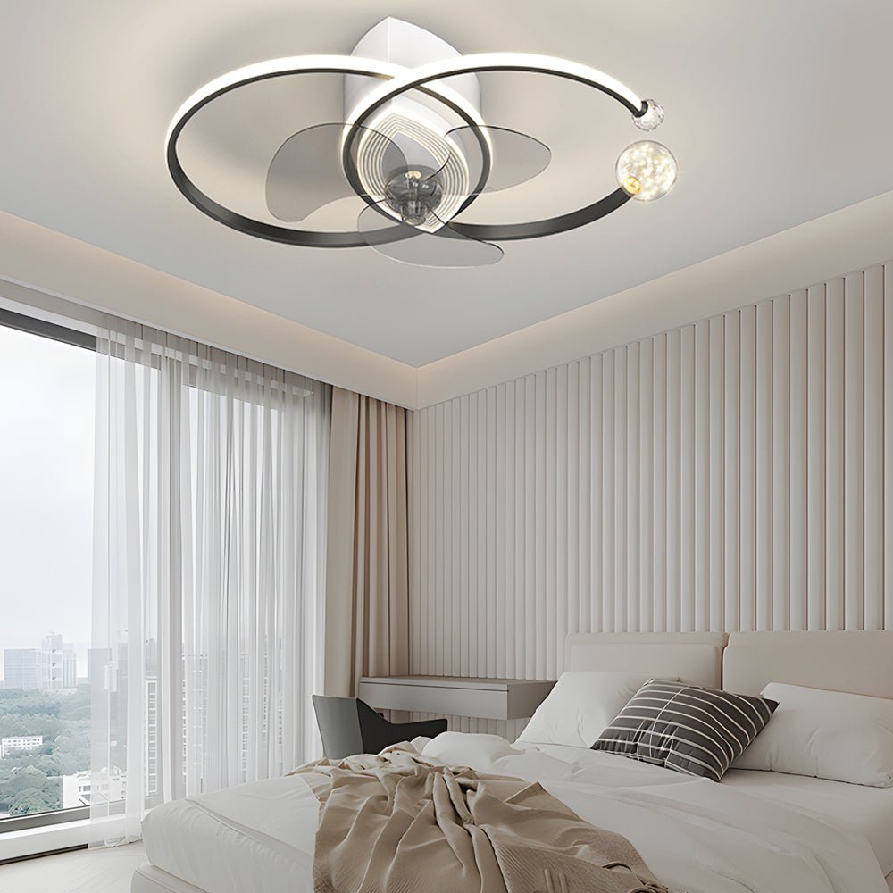 2-Ring Modern Ceiling Fan with 3-Step Dimming Light