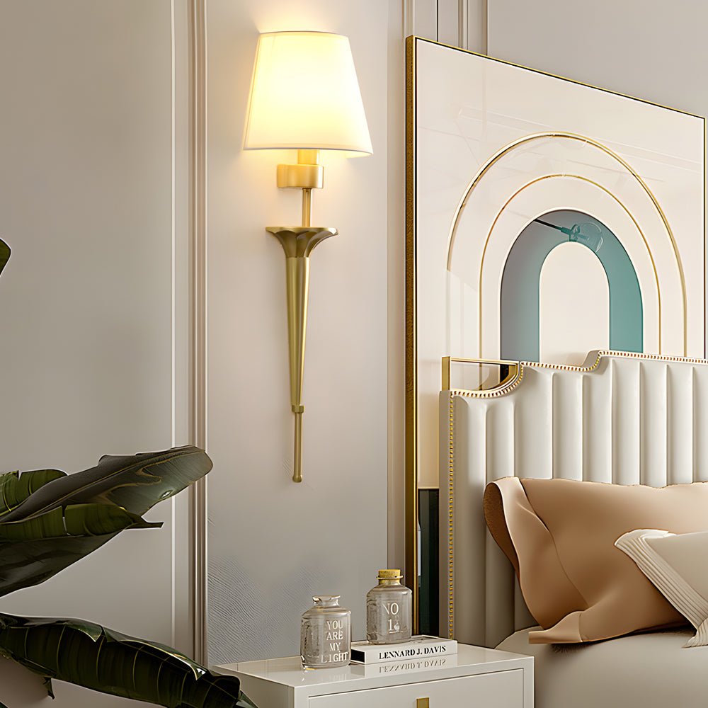 Wall Sconce Gold Black Fabric Shade Light American Style Bedroom Lamp