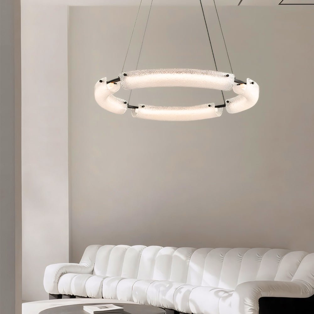 LED Chandelier Modern Frosted Glass Ring Black Iron Dining Pendant