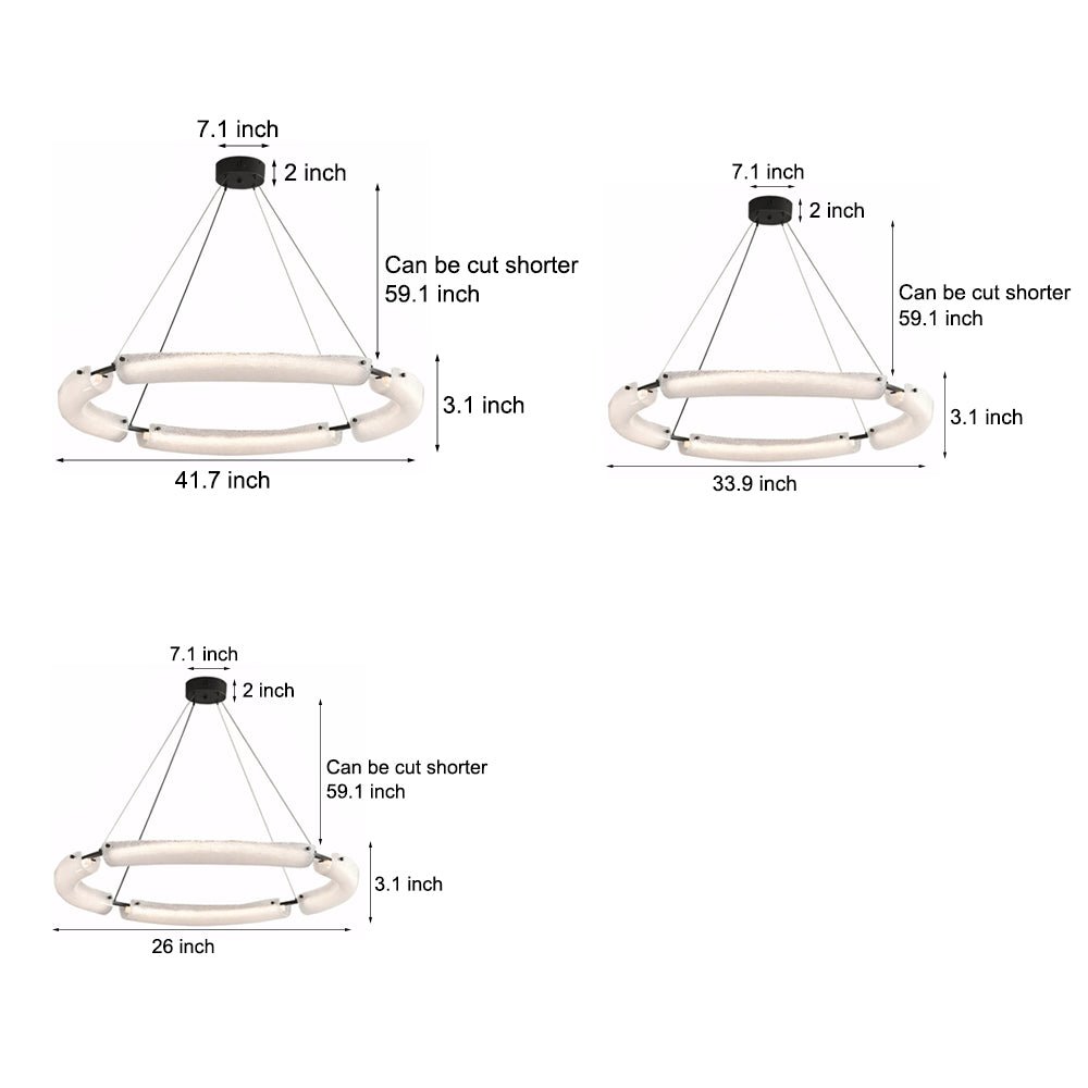 LED Chandelier Modern Frosted Glass Ring Black Iron Dining Pendant