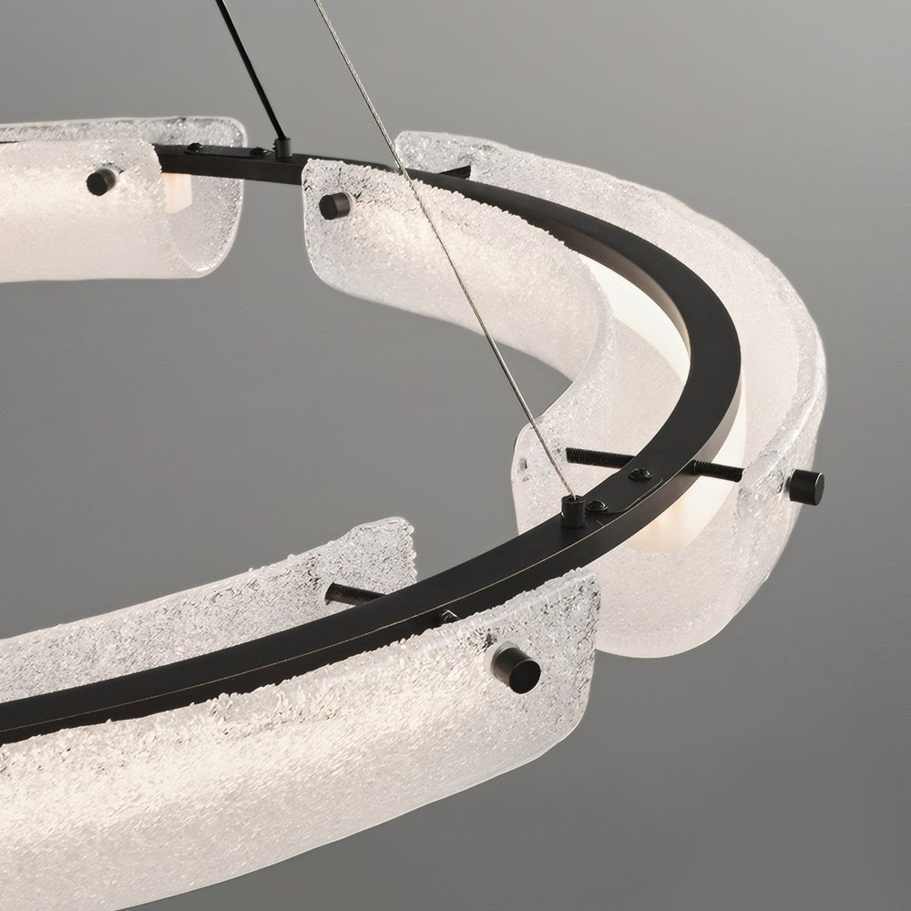 LED Chandelier Modern Frosted Glass Ring Black Iron Dining Pendant