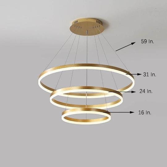 LED Chandelier Modern 3-Ring Trio Pendant Dimmable Bedroom Ceiling