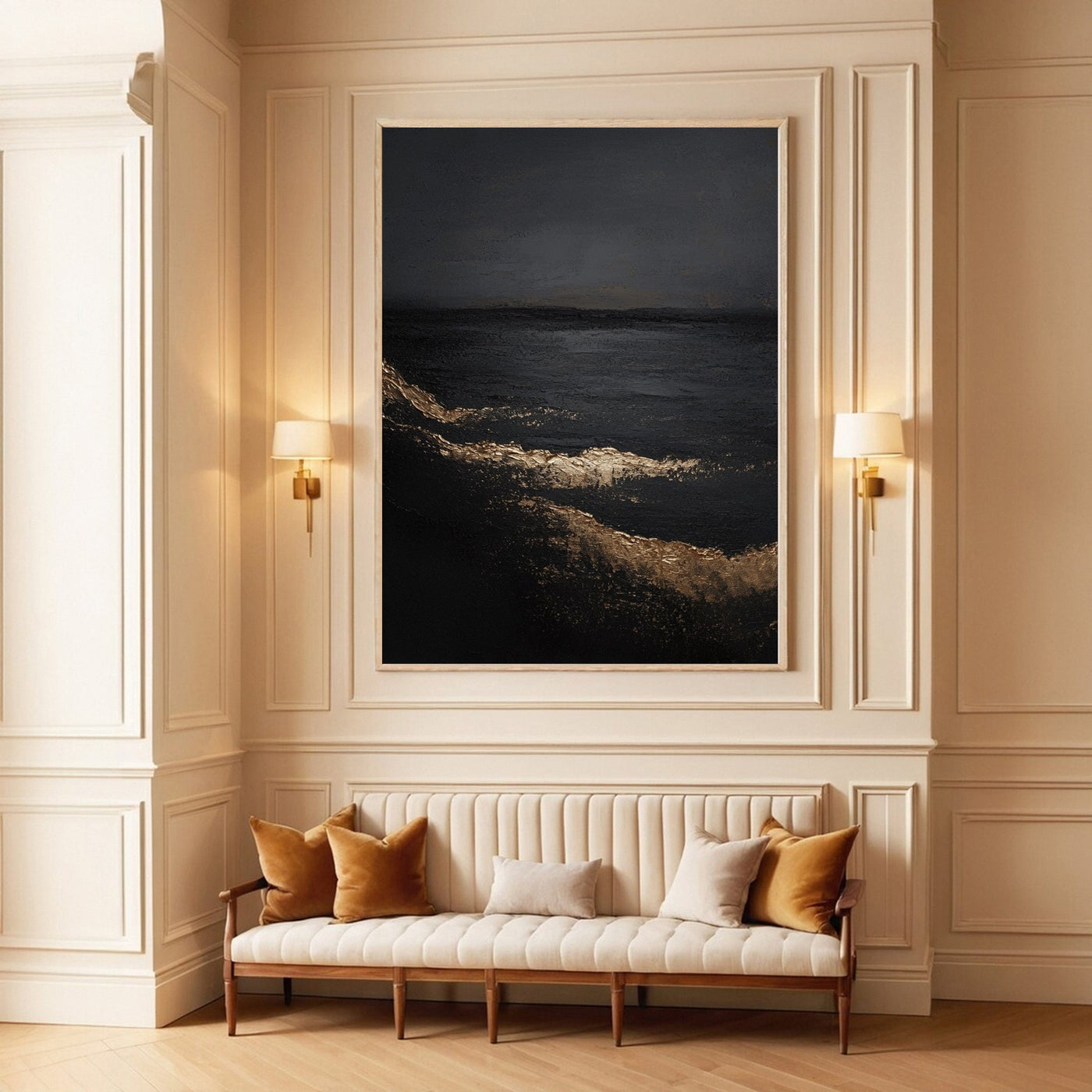 Golden Depths — Black & Gold Abstract Canvas Art
