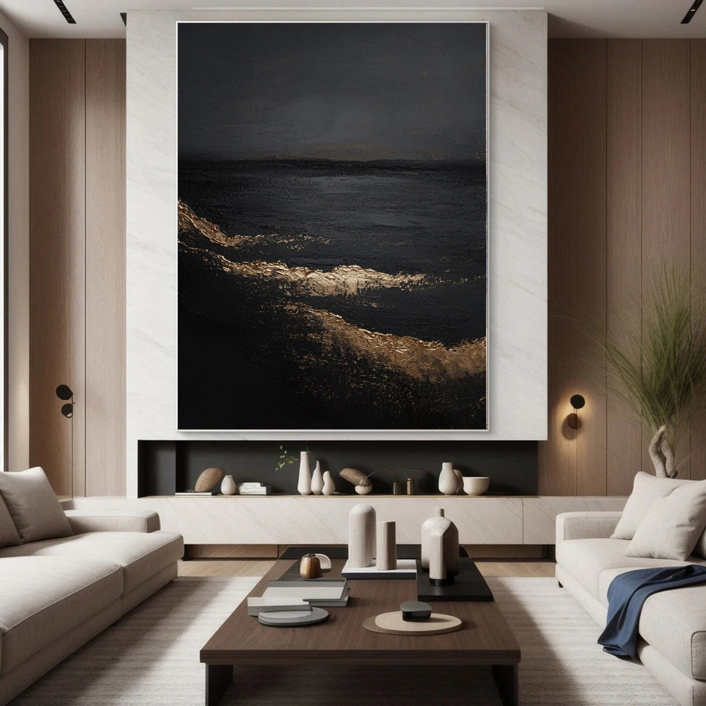 Golden Depths Black and Gold Abstract Canvas Art