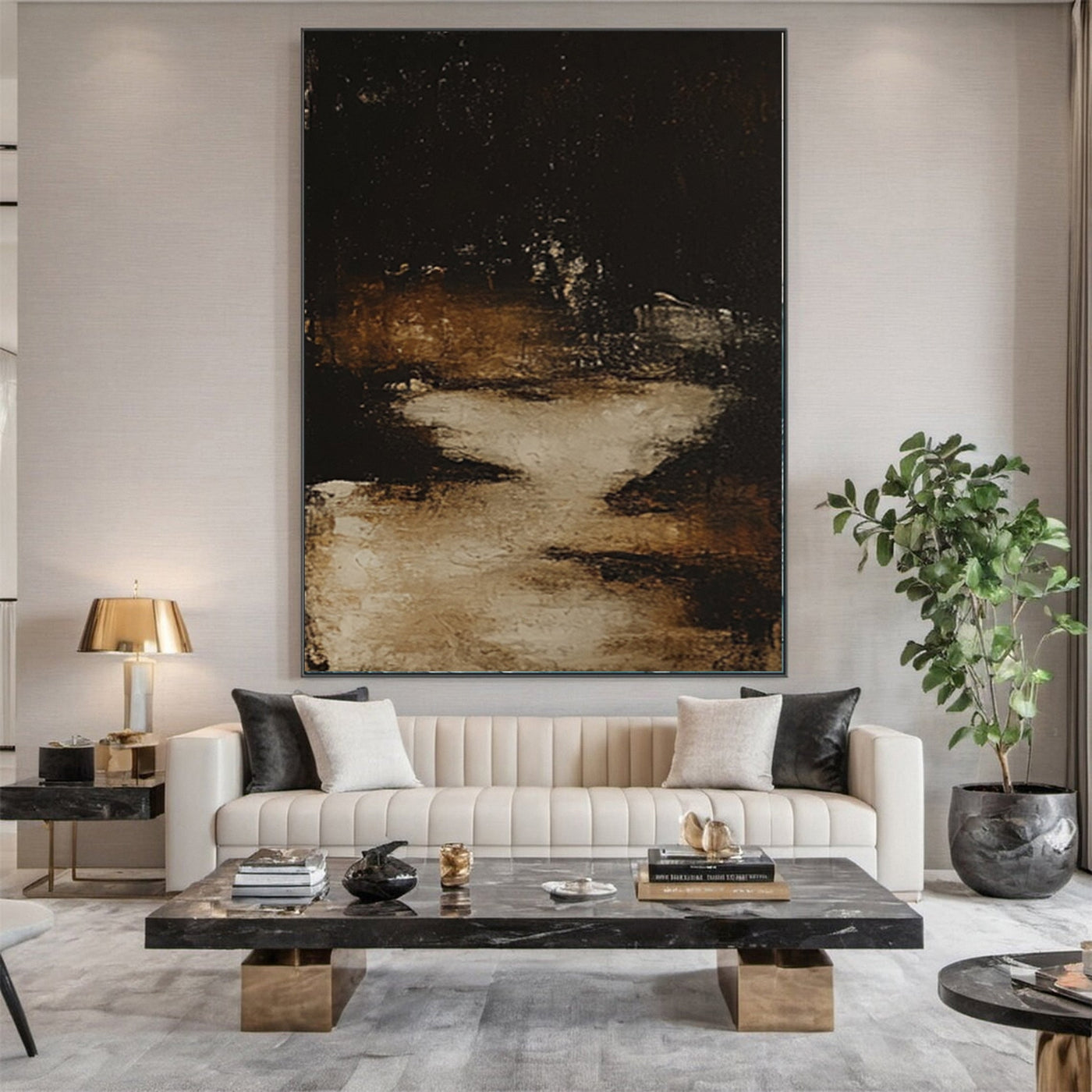 Golden Depths II — Black & Gold Abstract Canvas Art