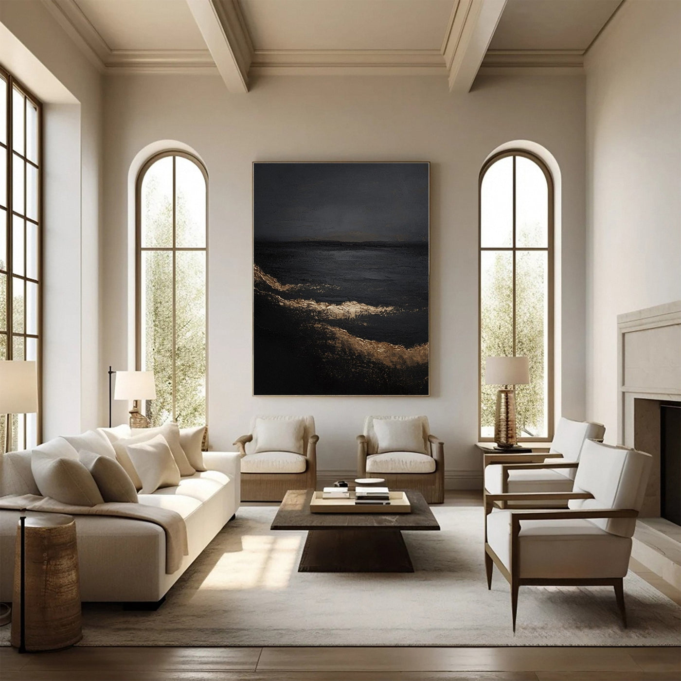 Golden Depths — Black & Gold Abstract Canvas Art