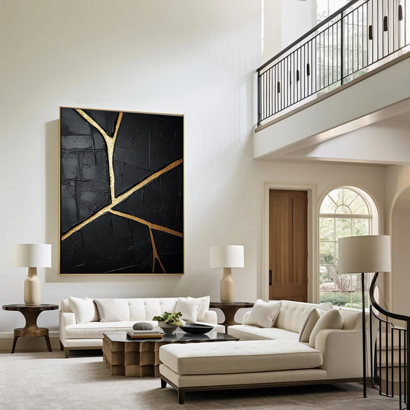 Golden Cracks I — Black & Gold Abstract Wall Art