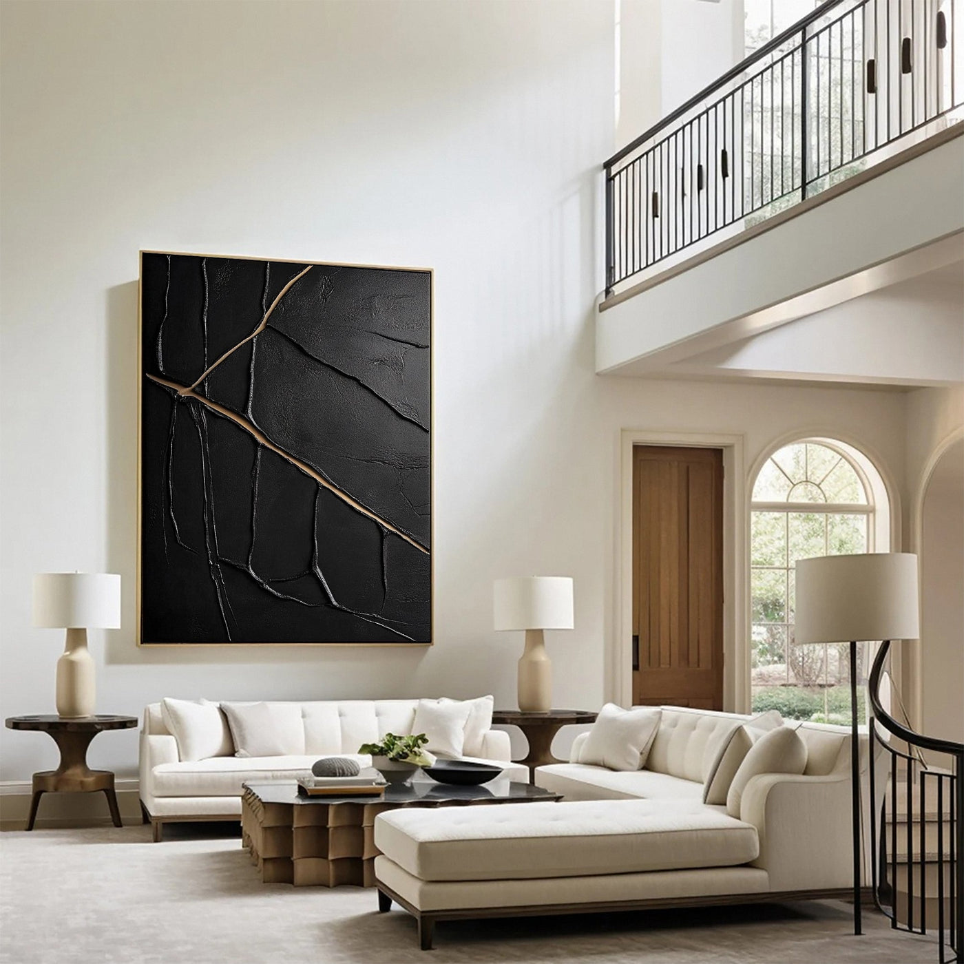 Golden Cracks II — Black & Gold Abstract Wall Art