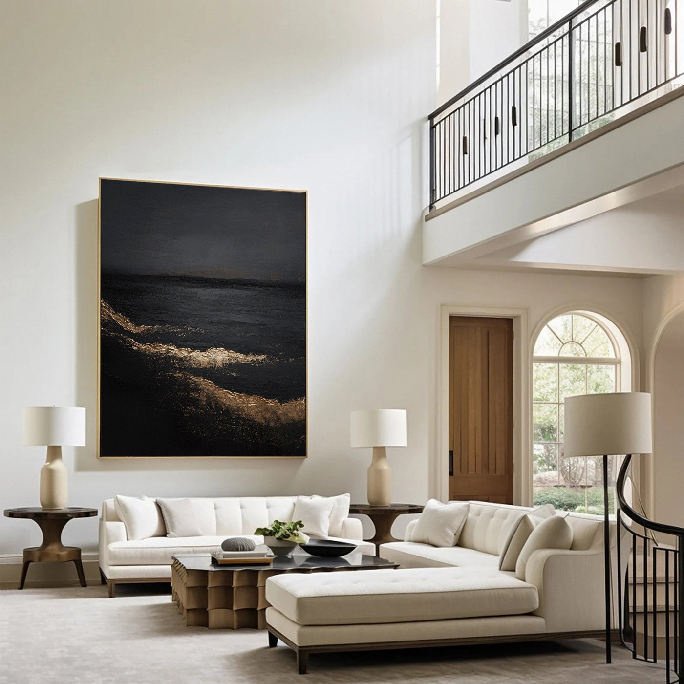 Golden Depths — Black & Gold Abstract Canvas Art