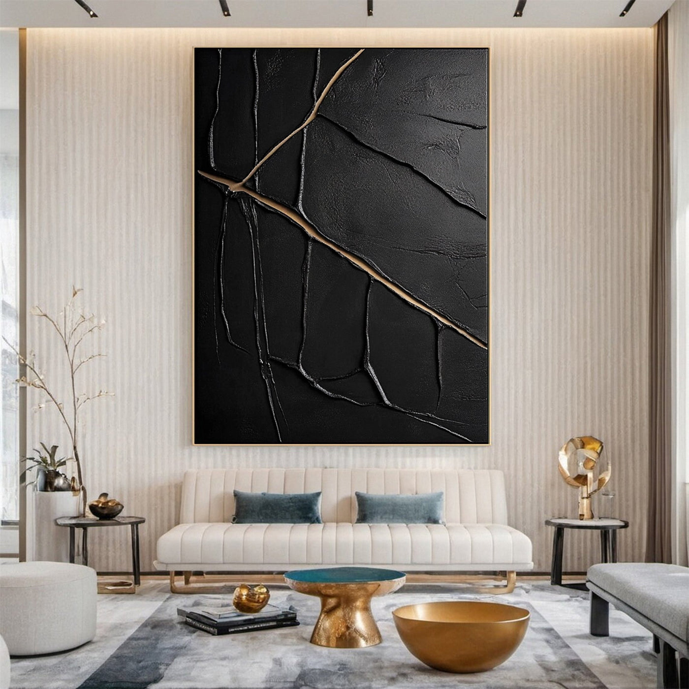 Golden Cracks II — Black & Gold Abstract Wall Art