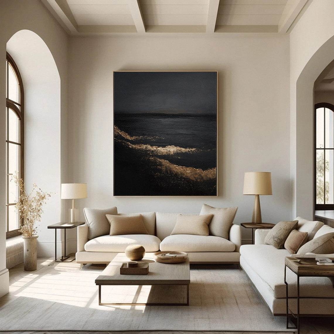 Golden Depths — Black & Gold Abstract Canvas Art