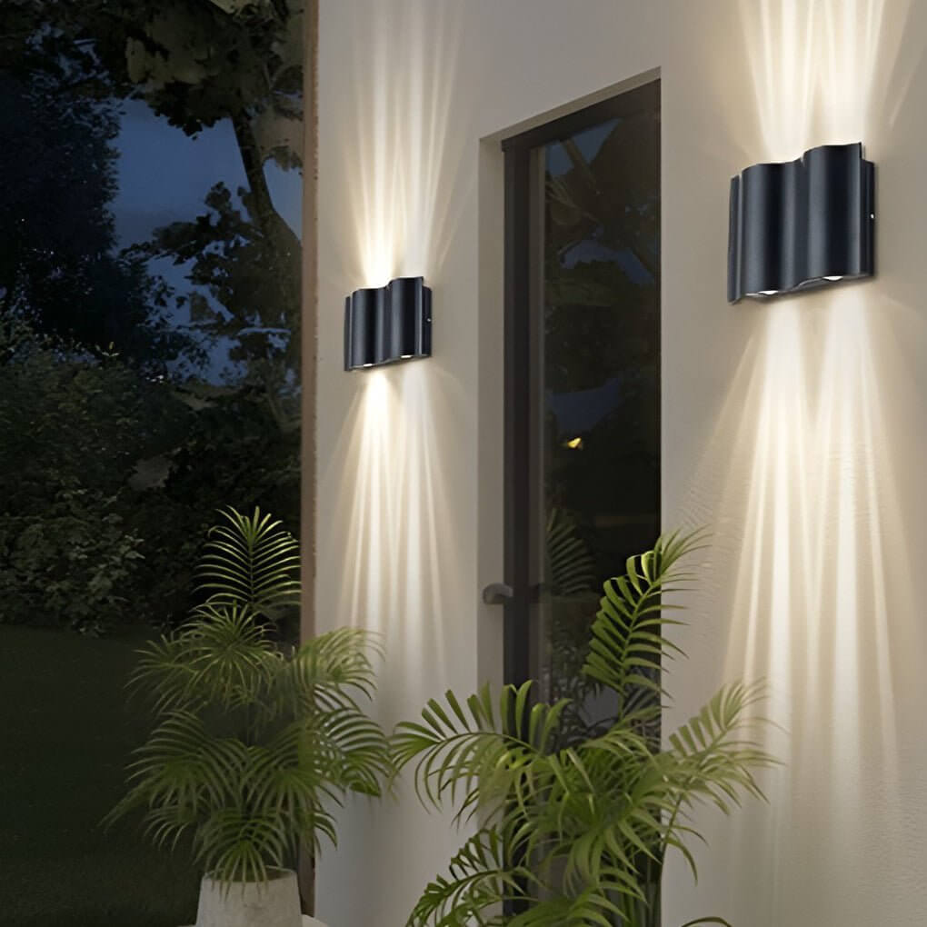 Outdoor Wall Sconce Modern LED Up Down Light Wavy Aluminum Patio