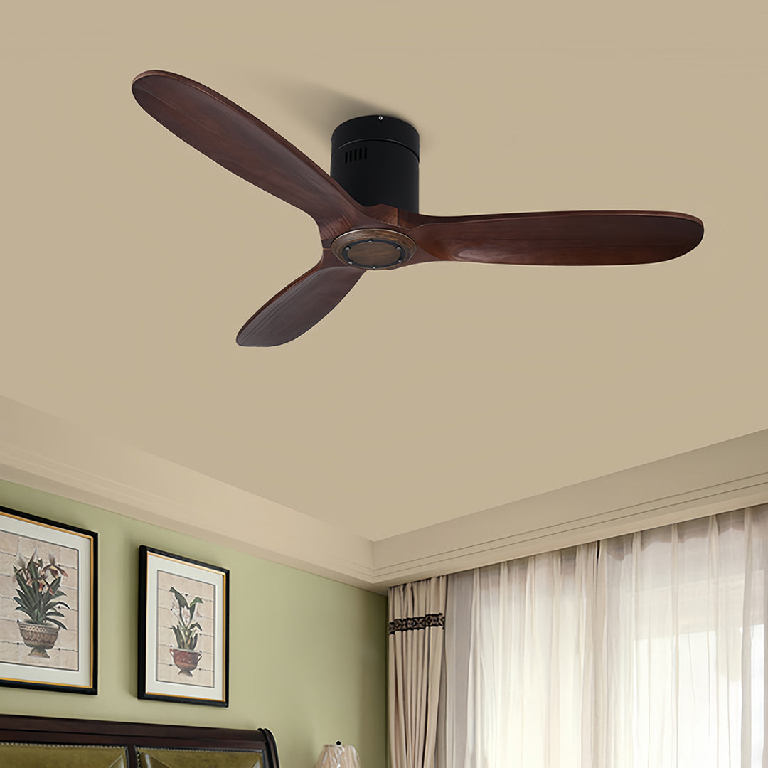 Solid Wood 3-Blade Ceiling Fan with Light & Remote
