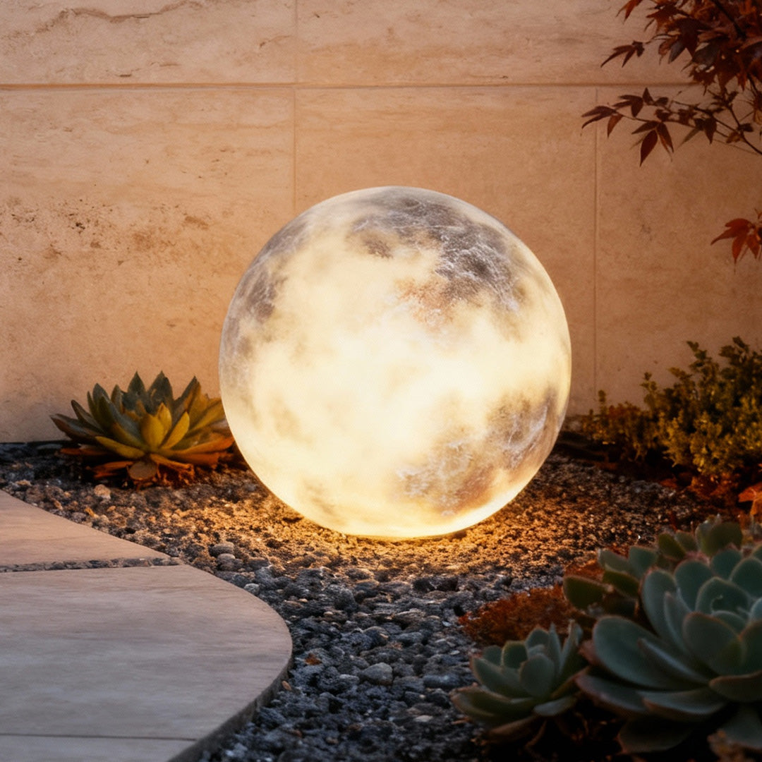 Outdoor Lawn Light - Modern LED Moon Globe - Solar Garden Pillar Lamp