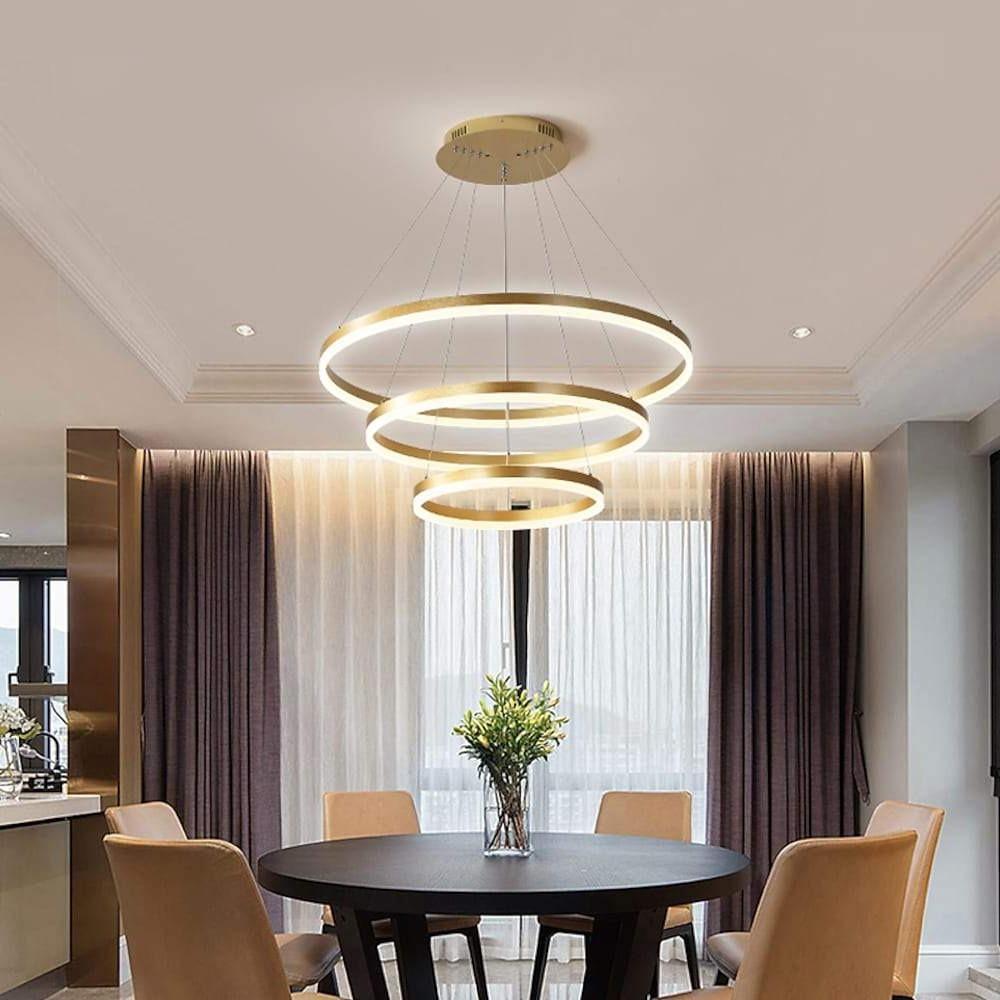 LED Chandelier Modern 3-Ring Trio Pendant Dimmable Bedroom Ceiling