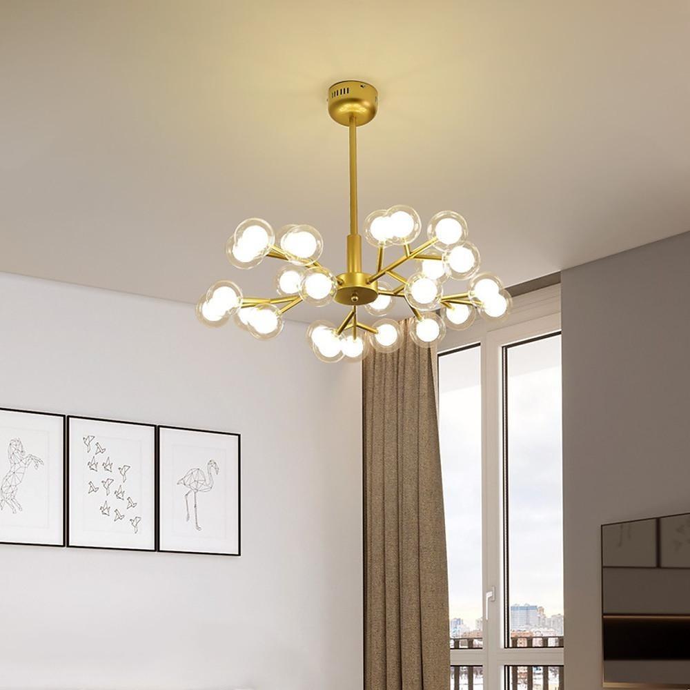 Sputnik Chandelier Modern 25-Light Glass Bubble Gold Black Pendant