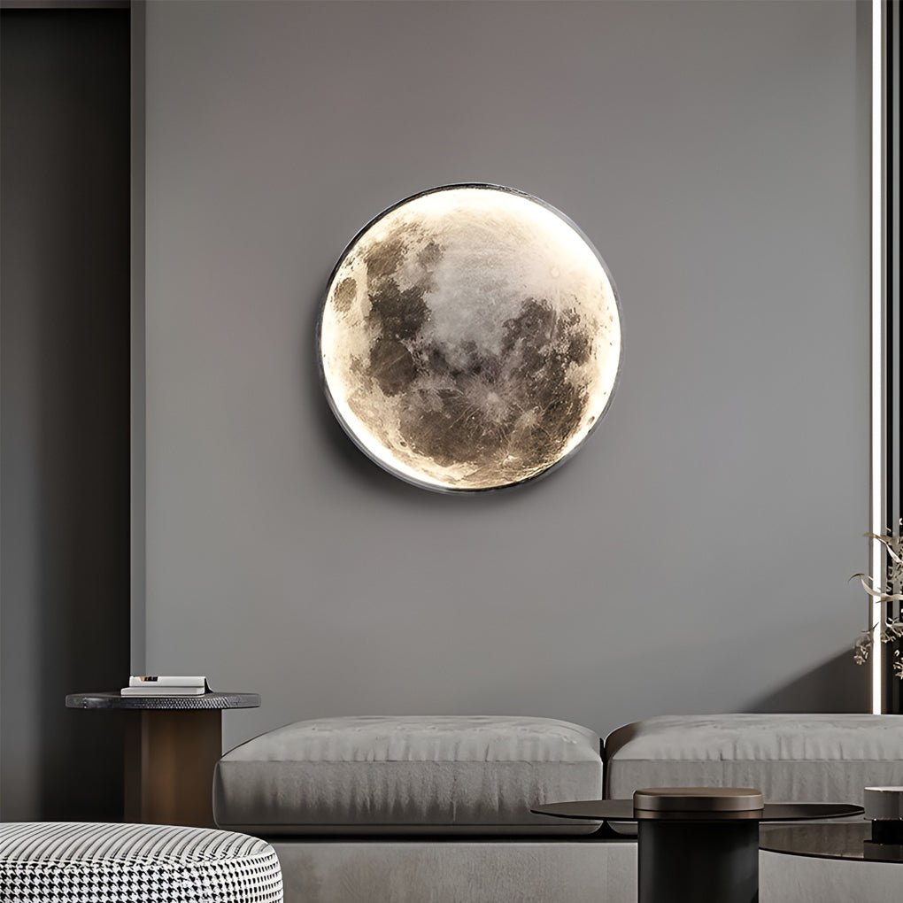 LED Wall Lamp - Round Moon Modern Art Sconce - Dimmable Bedroom Light
