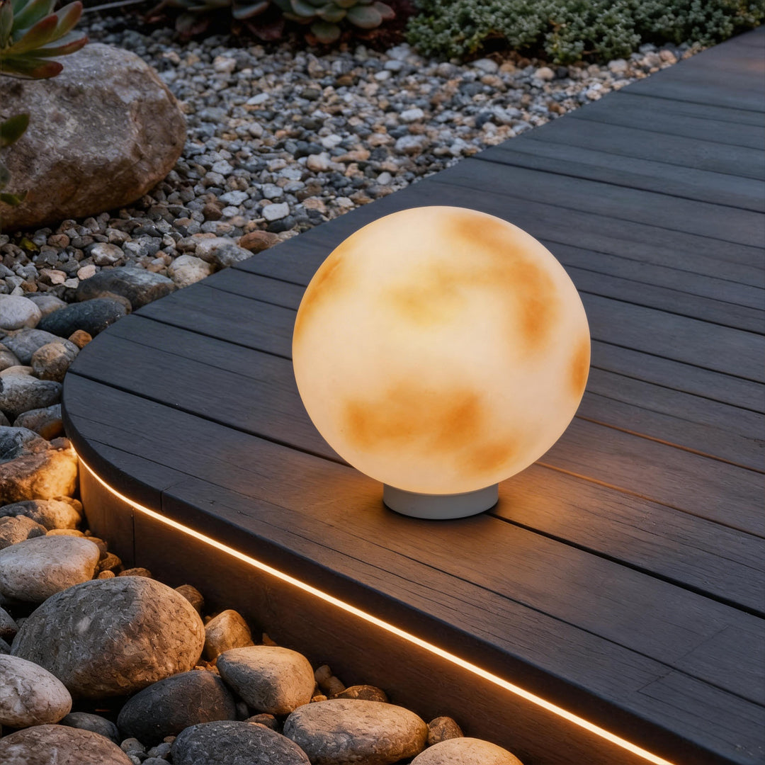 Outdoor Pillar Light - Solar Moon Stone LED - Garden Gate Post Lamp