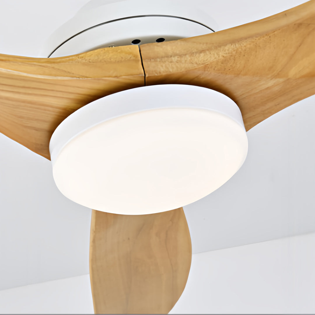 Solid Wood 3-Blade Ceiling Fan with Light & Remote