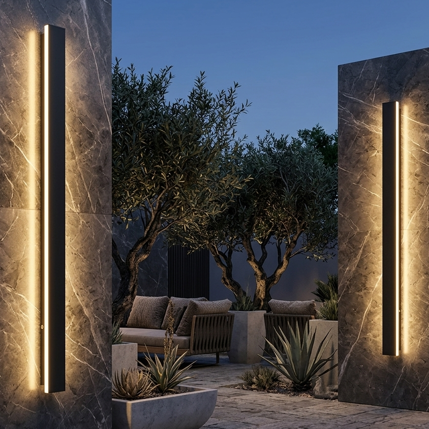 Outdoor Strip Wall Light Black Linear LED Integrated Light