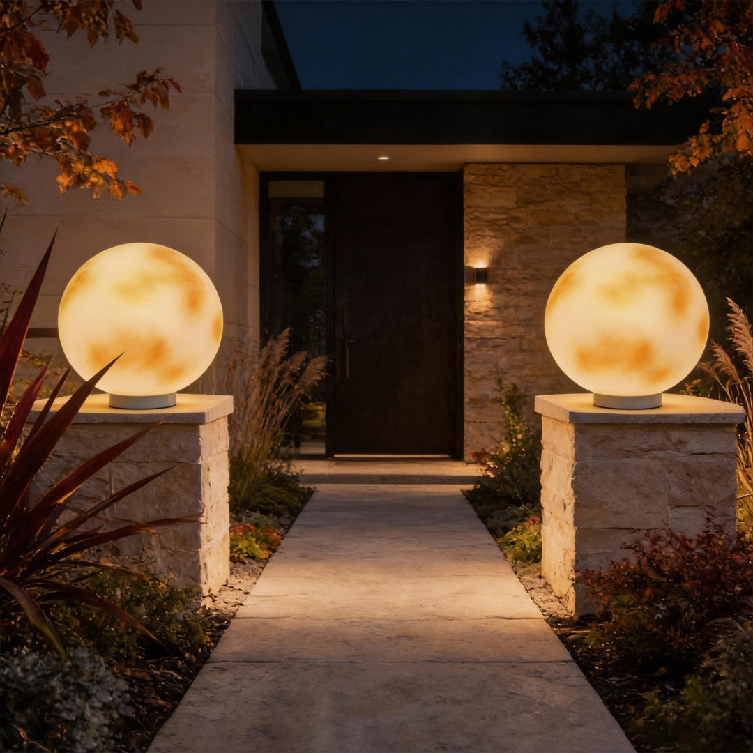 Outdoor Pillar Light - Solar Moon Stone LED - Garden Gate Post Lamp