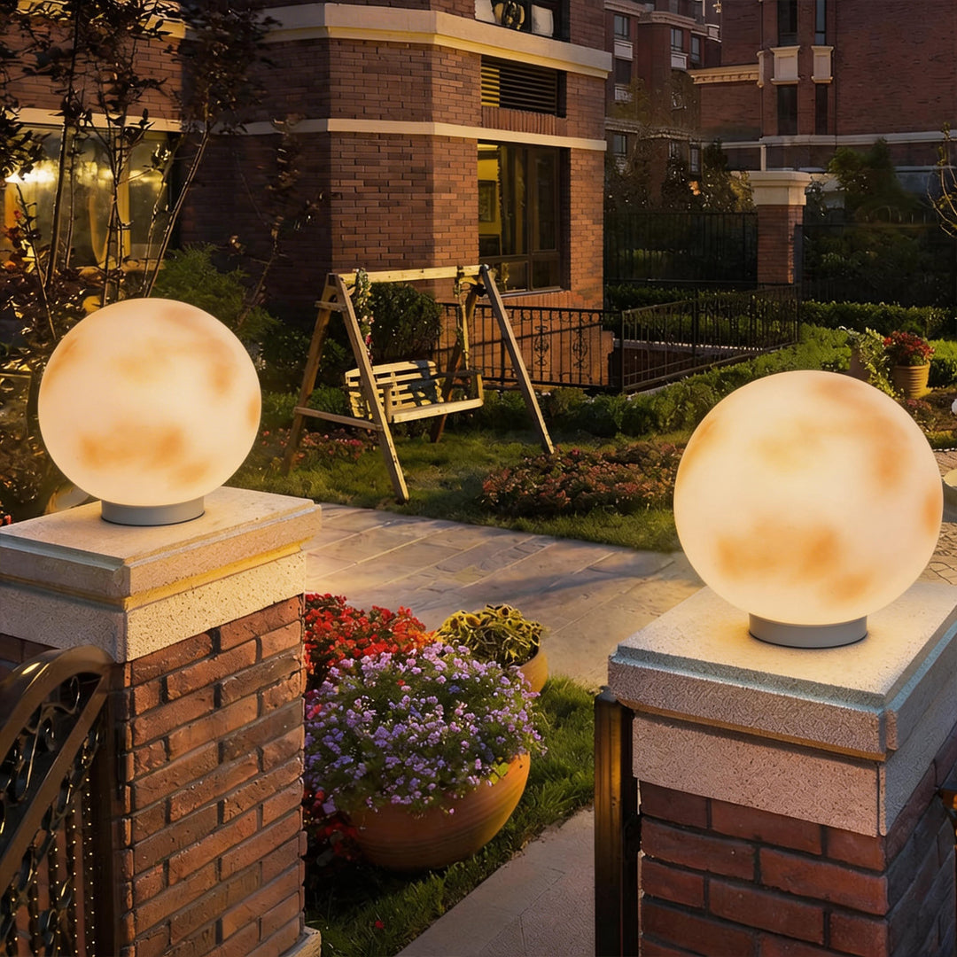 Outdoor Pillar Light - Solar Moon Stone LED - Garden Gate Post Lamp