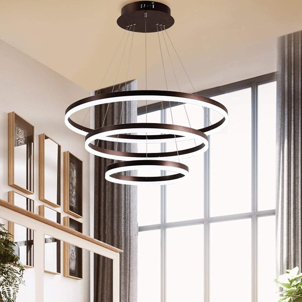 LED Chandelier Modern 3-Ring Trio Pendant Dimmable Bedroom Ceiling