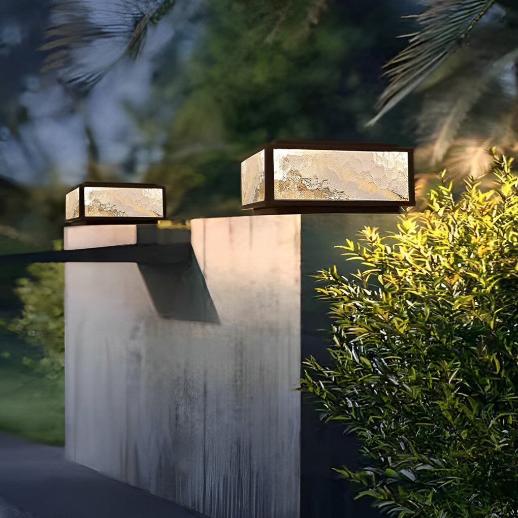 Outdoor Pillar Light - Modern Square LED Solar Post - Waterproof Gate Lamp