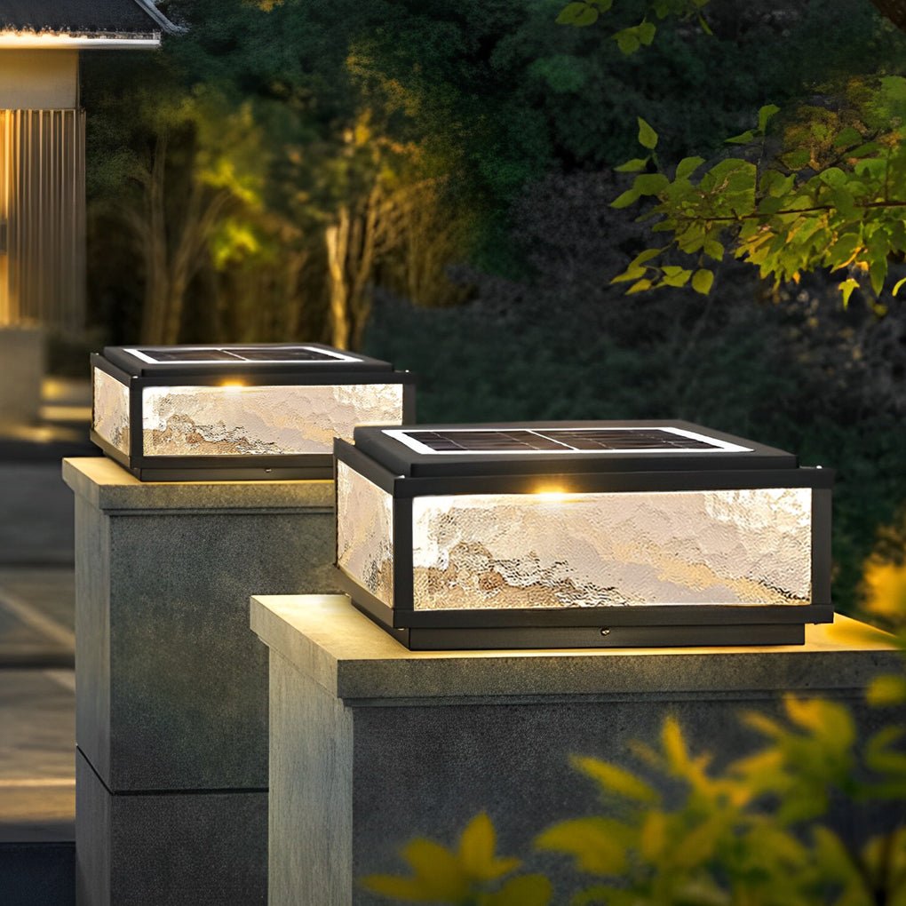 Outdoor Pillar Light Modern Square LED Solar Post Waterproof Gate Lamp