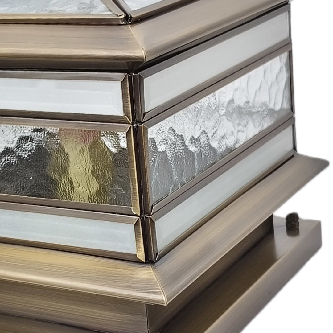 Solar Post Light Retro Copper Outdoor Lantern Fence Pillar Glass Lamp