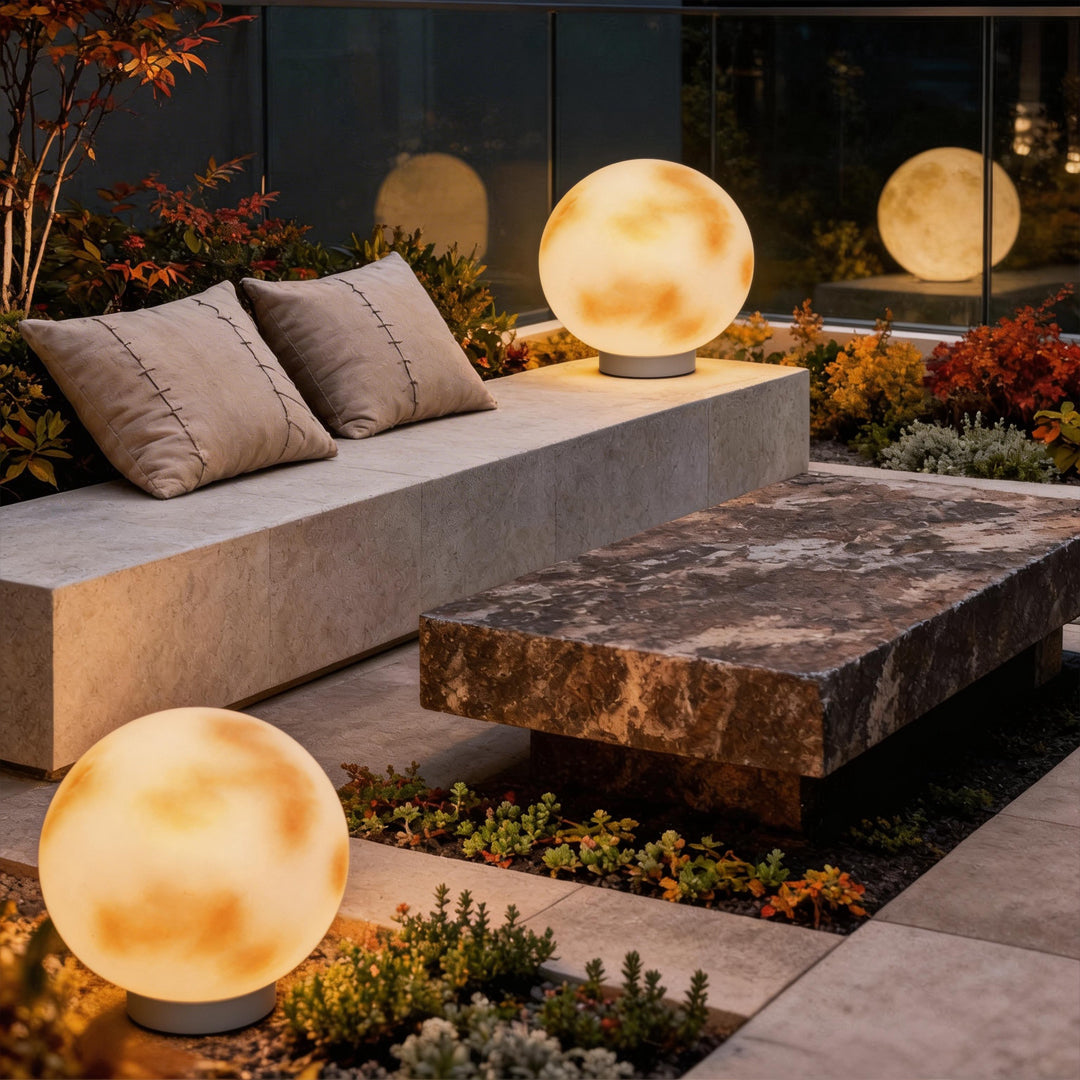 Outdoor Pillar Light - Solar Moon Stone LED - Garden Gate Post Lamp