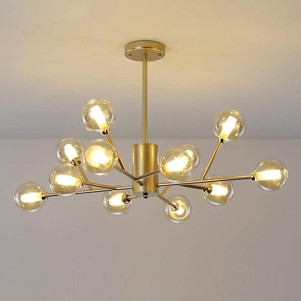 Sputnik Pendant Modern 12-Bulb Glass Island Gold Black Kitchen Light