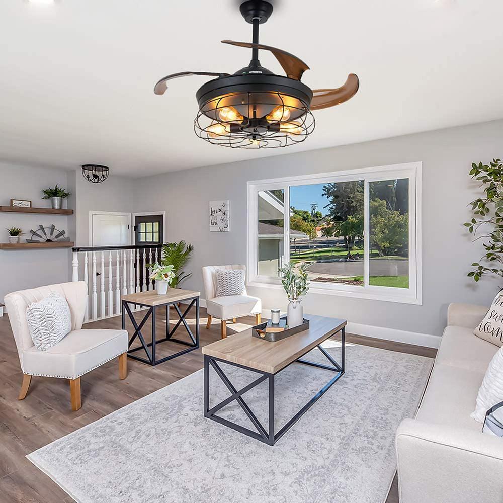 Farmhouse Retractable Ceiling Fan with Light