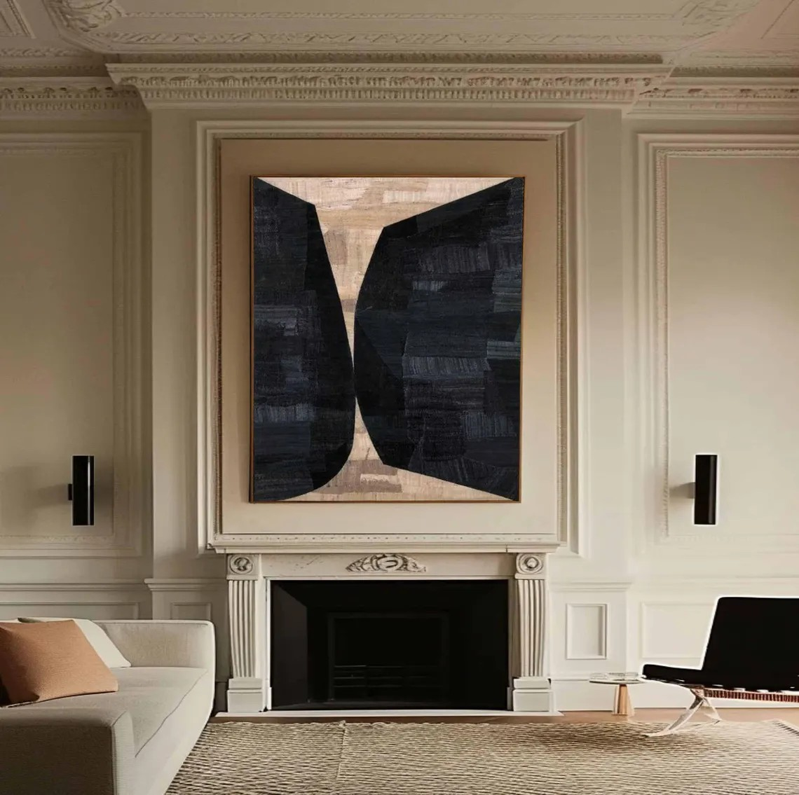 Geometric Abstract Painting — Black & Beige Wall Art