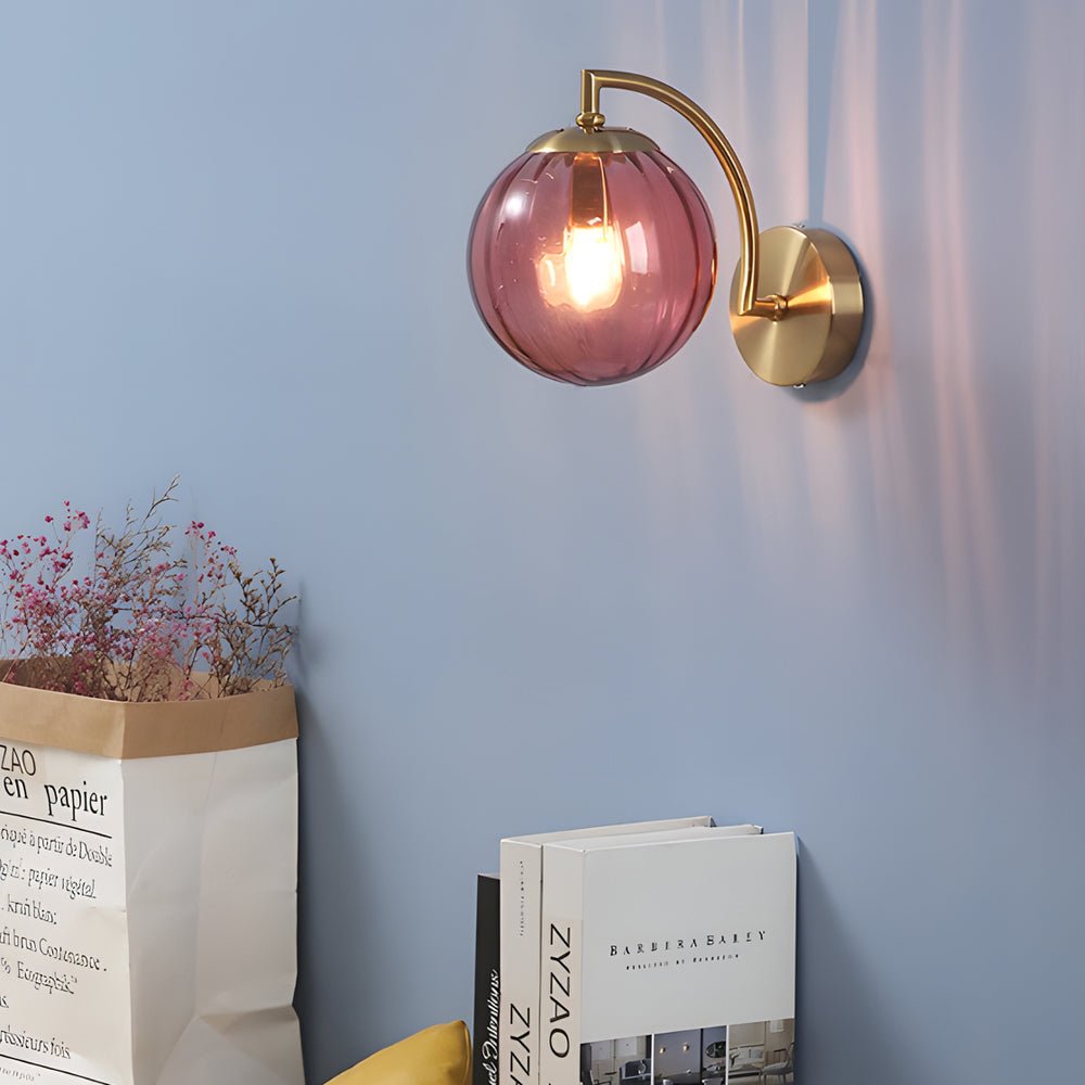 Wall Sconce Modern Curved Arm Glass Ball 6-Color Bedroom Light