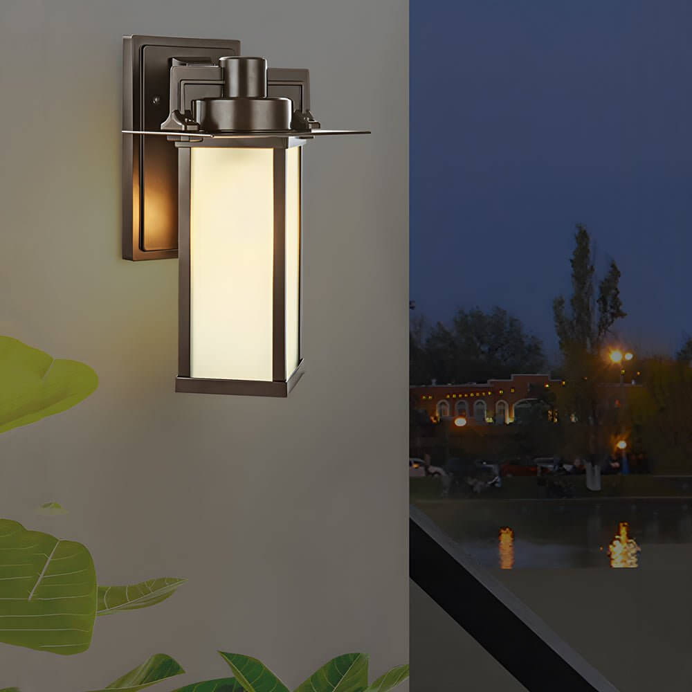 Outdoor Wall Lantern Vintage Glass Aluminum Brown Porch Sconce