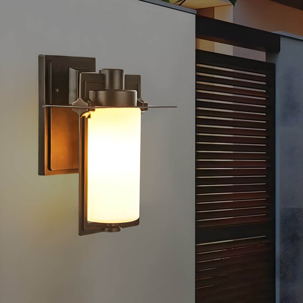 Outdoor Wall Lantern Vintage Glass Aluminum Brown Porch Sconce