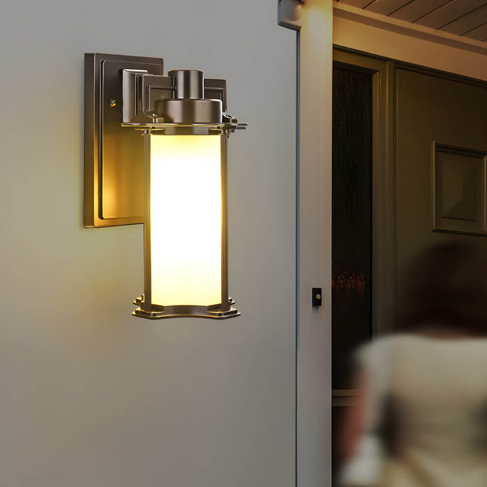 Outdoor Wall Lantern Vintage Glass Aluminum Brown Porch Sconce