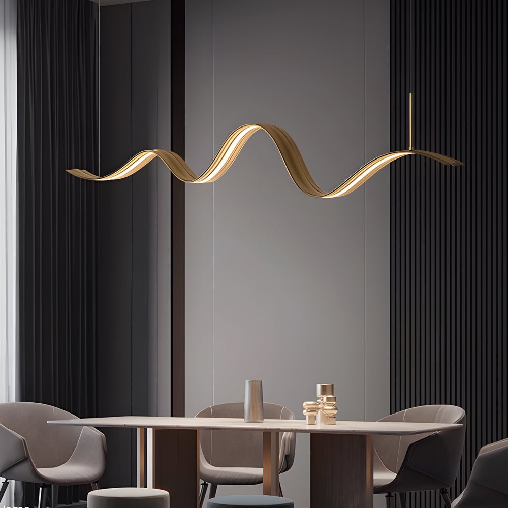 Pendant Light Modern Brass Wave LED Linear Kitchen Island Hanging