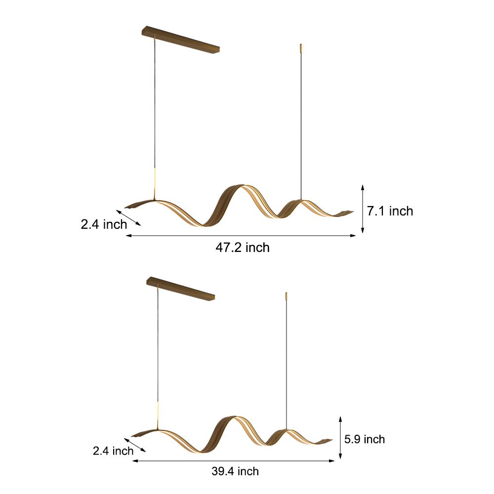 Pendant Light Modern Brass Wave LED Linear Kitchen Island Hanging
