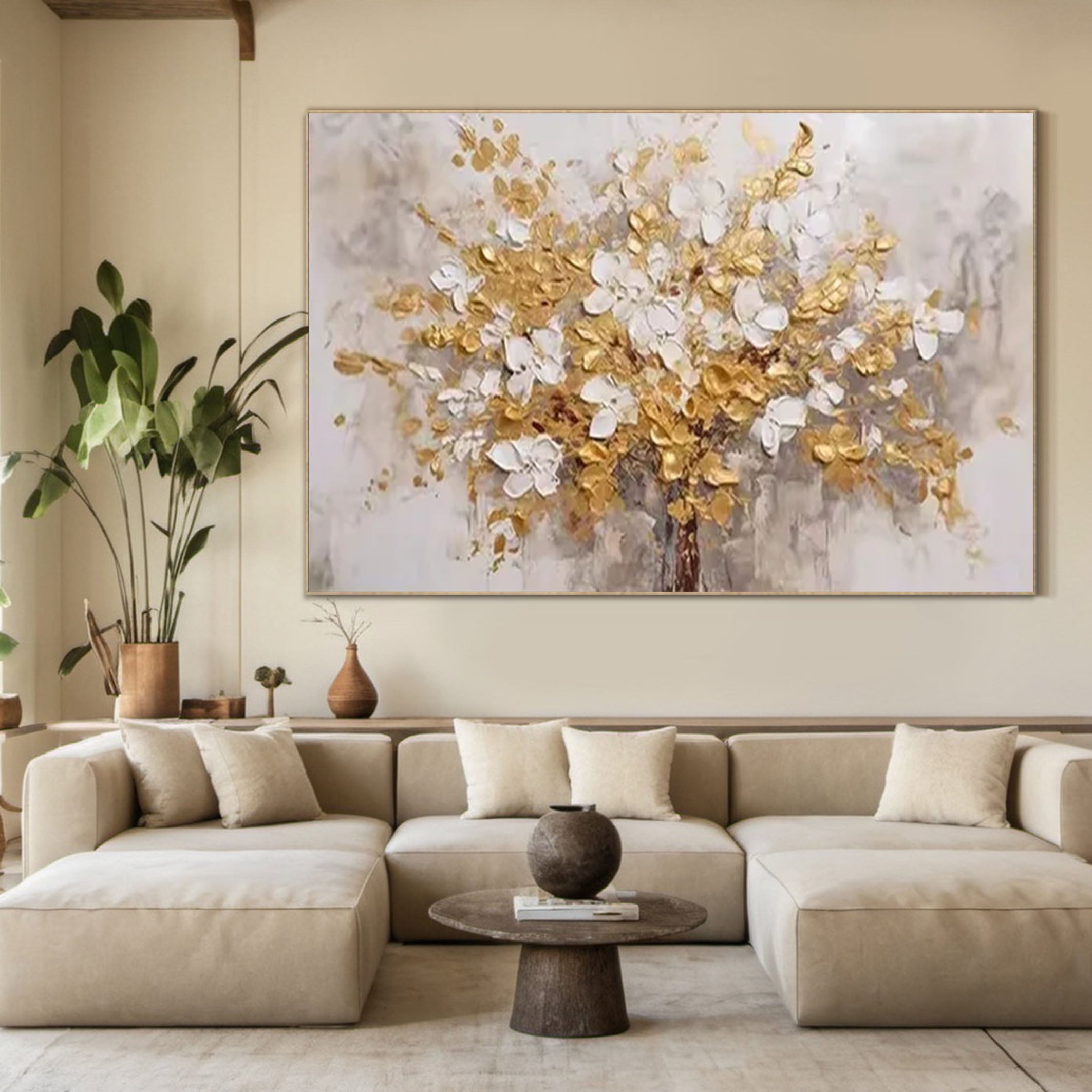Golden Blossoms Tree — Luxury Wall Art