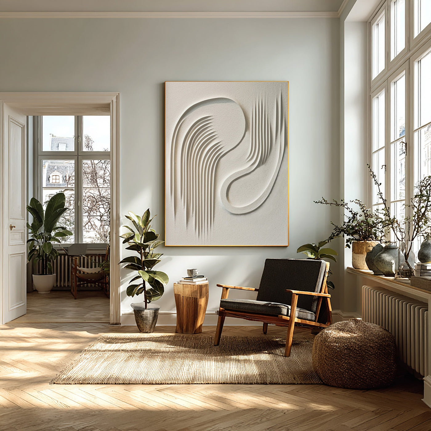3D Textured Abstract Canvas — Flowing Lines Wall Art