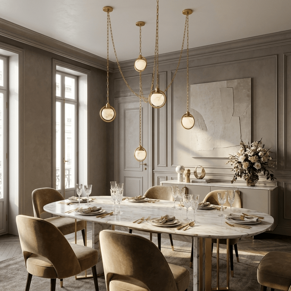 Alabaster Orb Swag Chain Pendant Lamp
