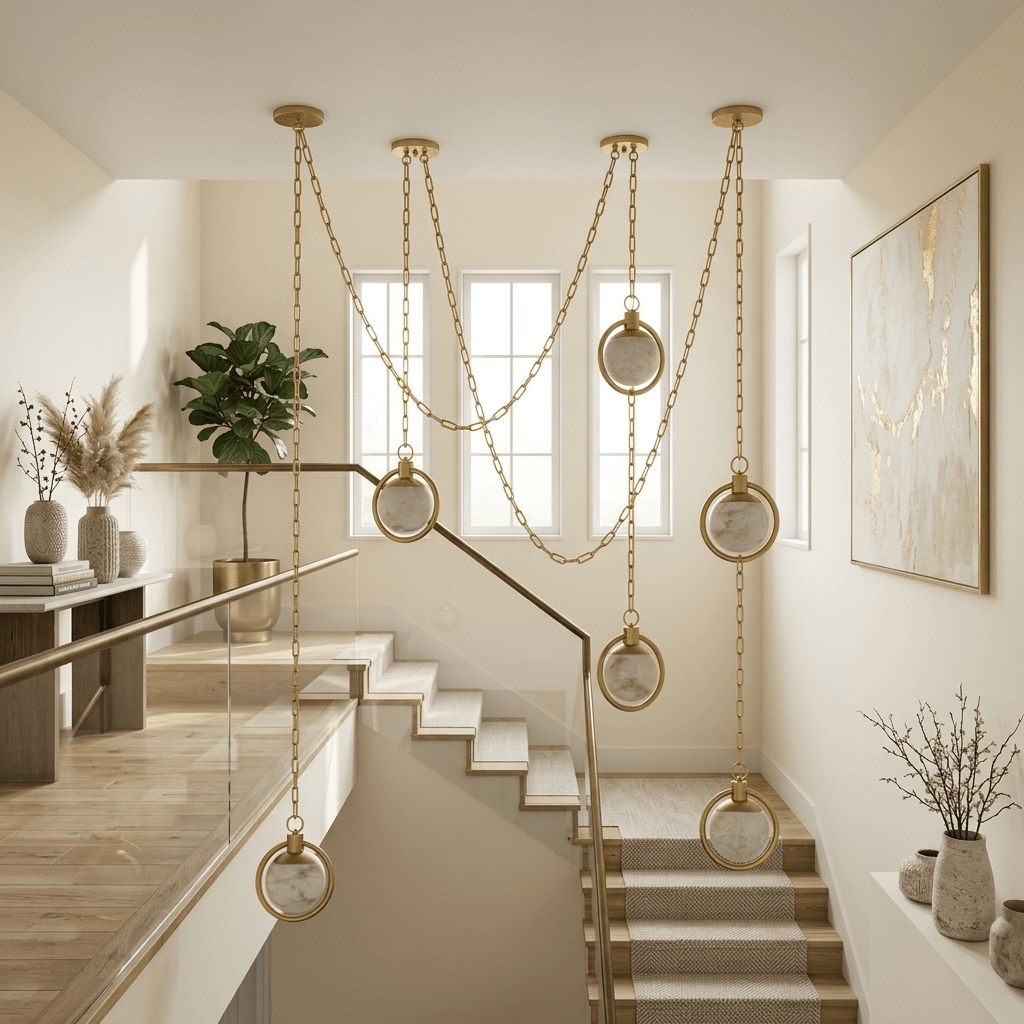 Alabaster Orb Swag Chain Pendant Lamp