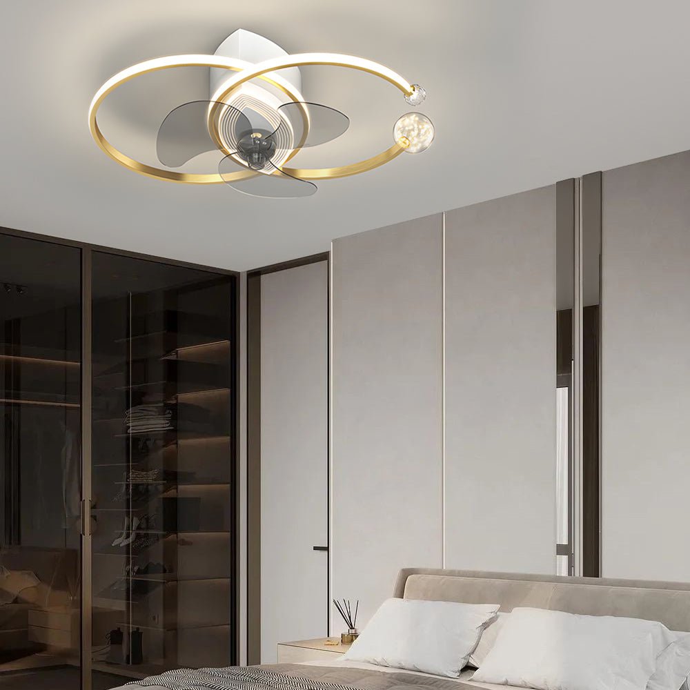 2-Ring Modern Ceiling Fan with 3-Step Dimming Light