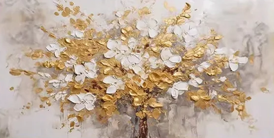Golden Blossoms Tree — Luxury Wall Art