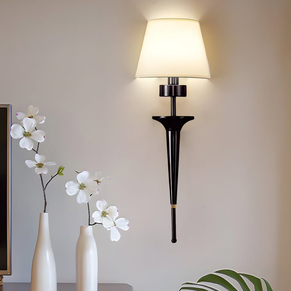 Wall Sconce Gold Black Fabric Shade Light American Style Bedroom Lamp