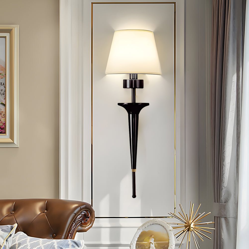 Wall Sconce Gold Black Fabric Shade Light American Style Bedroom Lamp